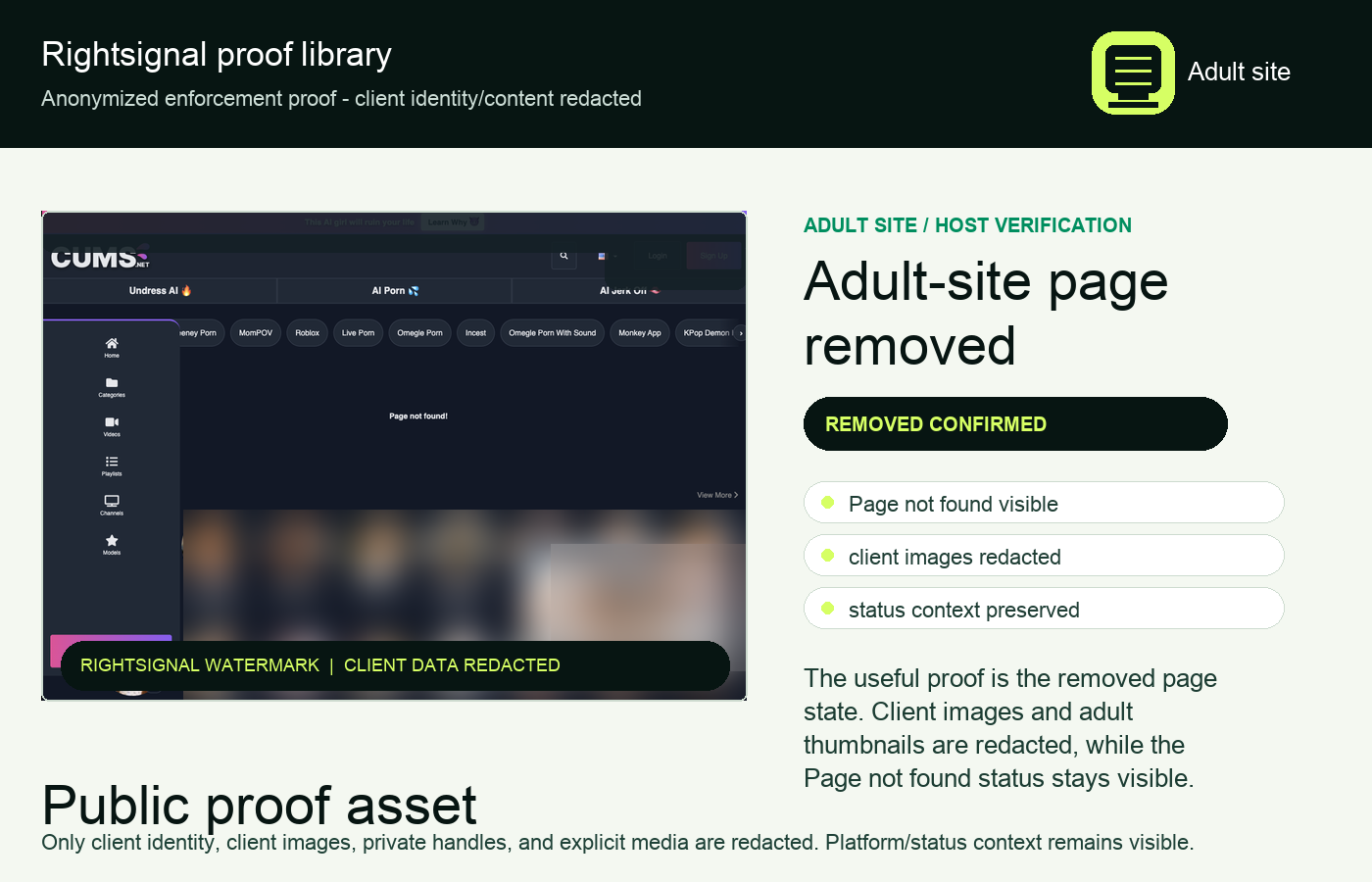 Adult site removal proof