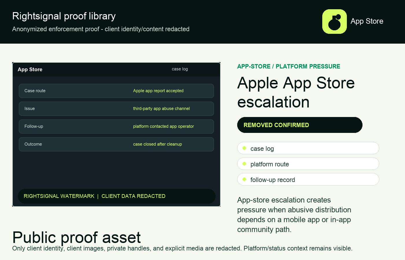 Anonymized Apple App Store escalation proof