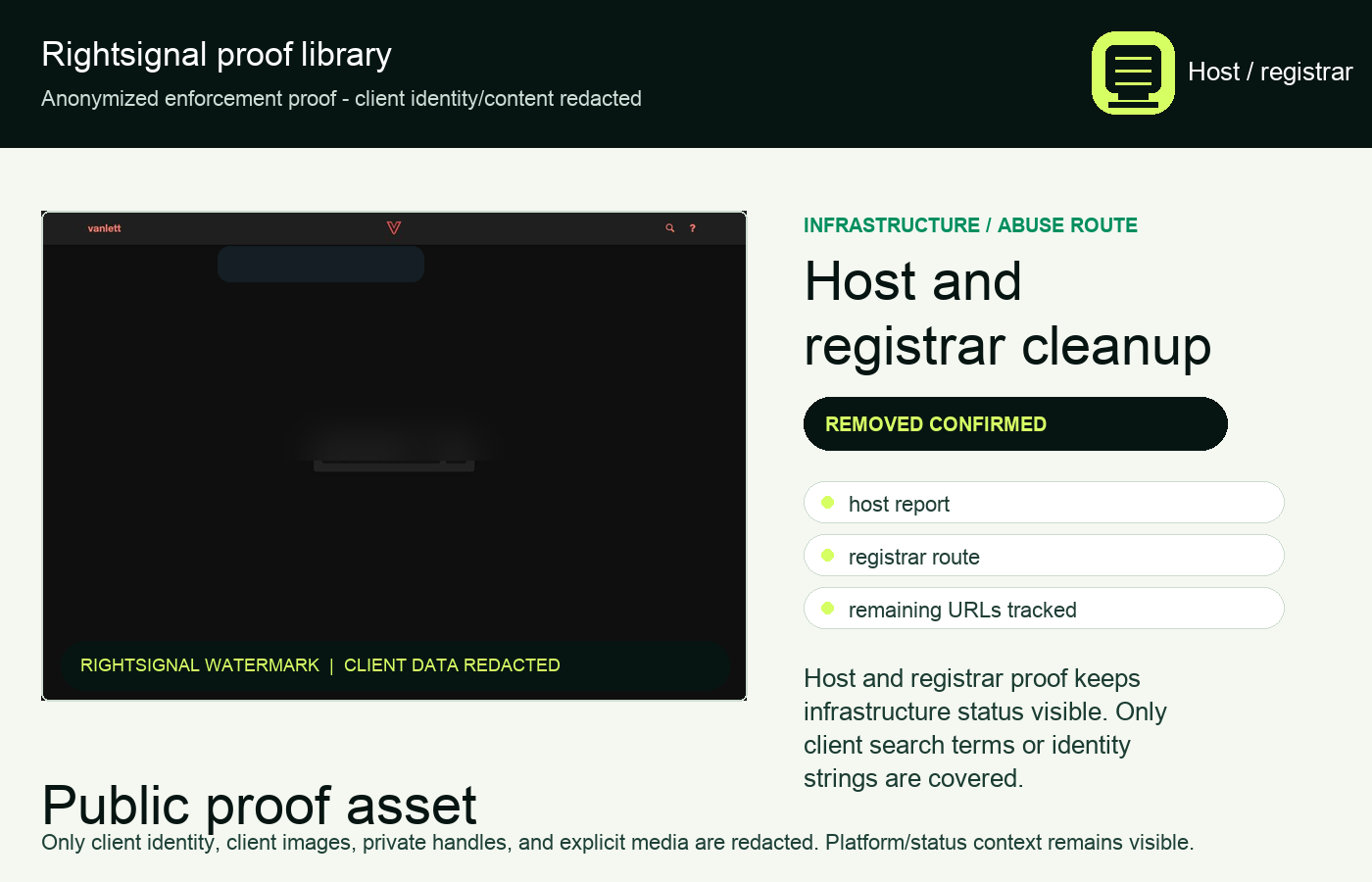 Anonymized host and registrar cleanup proof